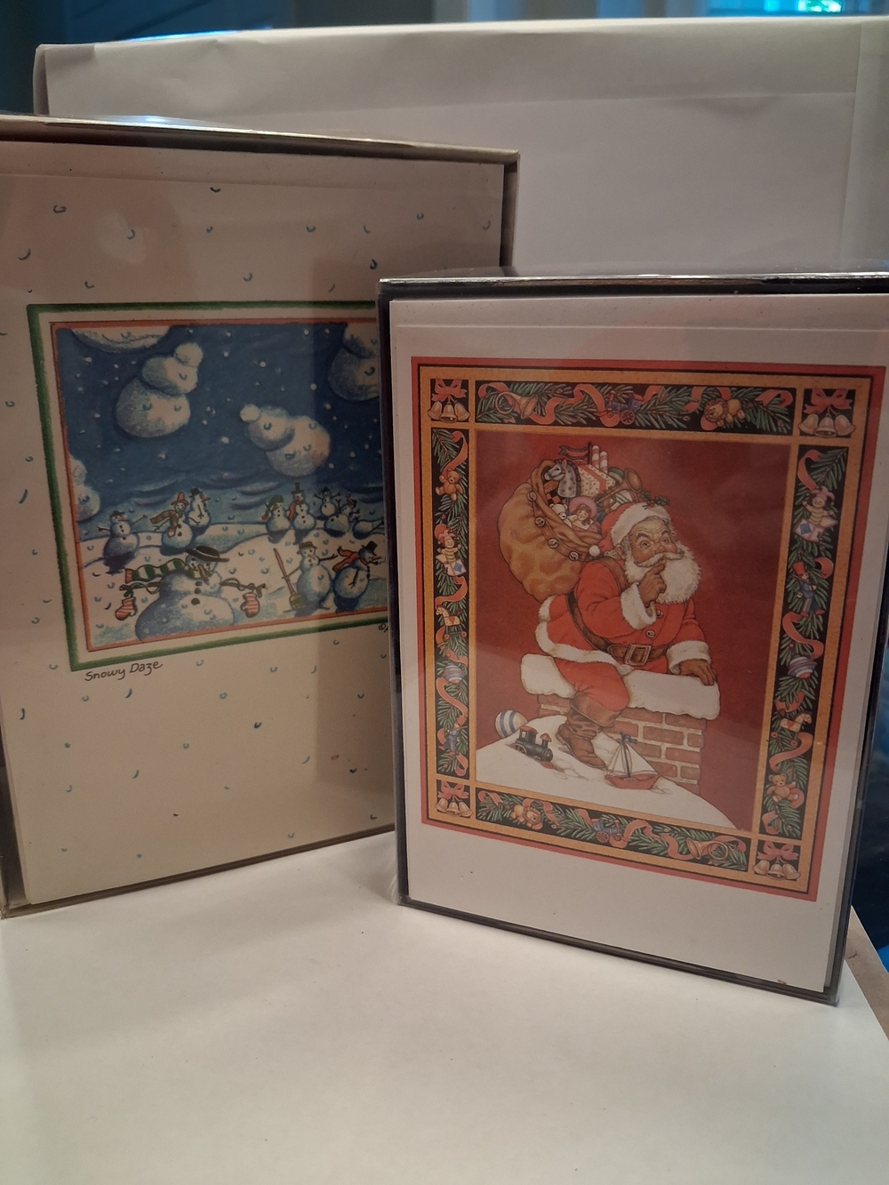 Vintage Santa & Snowman Holiday Card Set - Red, Blue, White (VINTAGE)